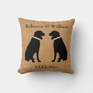Faux Burlap 2 Black Labradors Personalized Weddens Kussen