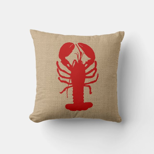 Faux Burlap avec homard Coussin nautique (Recto)