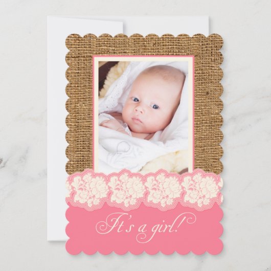 FAUX Burlap, Baby shower photo dentelle Invitation (Devant)