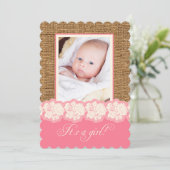 FAUX Burlap, Baby shower photo dentelle Invitation (Debout devant)