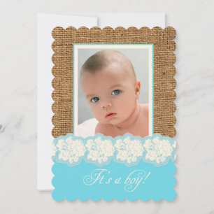 FAUX Burlap, Baby shower photo dentelle Invitation