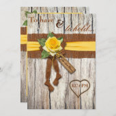 FAUX Burlap, bois, Faire-part de mariage de rose j (Devant / Derrière)