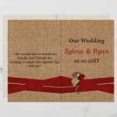 FAUX burlap, broche rouge bi fold Programme de mar (Devant / Derrière)