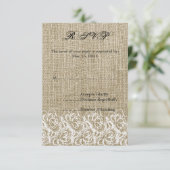 Faux Burlap en Kant RSVP Kaartje (Staand voorkant)
