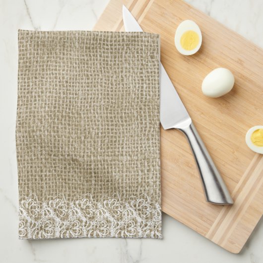 Faux Burlap en Kant Theedoek (Quarter Fold)