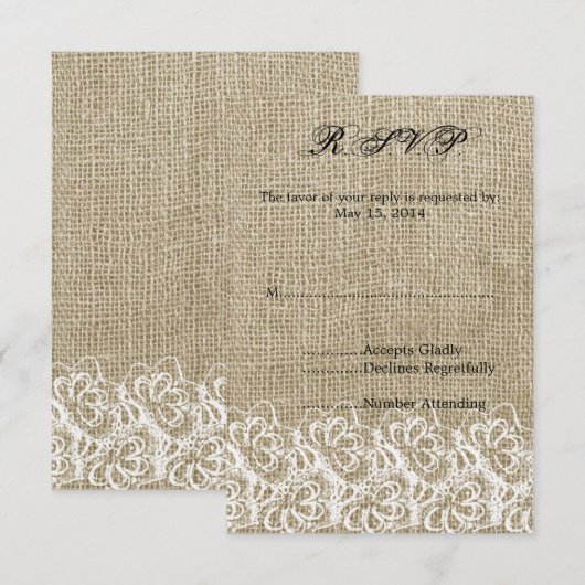 Faux Burlap et Lace RSVP (Devant / Derrière)
