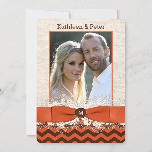 FAUX Burlap, invitation de mariage en dentelle, Ch (Devant)