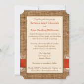 FAUX Burlap Lace Bow Invitation de mariage - Orang (Dos)