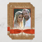 FAUX Burlap Lace Bow Invitation de mariage - Orang (Devant / Derrière)