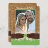 FAUX Burlap Lace Bow Invitation de mariage PHOTO, (Devant / Derrière)