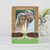 FAUX Burlap Lace Bow Invitation de mariage PHOTO, (Debout devant)