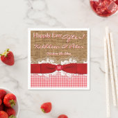 FAUX Burlap, Lace, Gingham Wedding Napkins - Rood Servetten (Insitu)