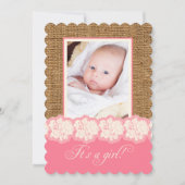 FAUX Burlap, Lace Photo Baby shower nodigt uit Kaart (Voorkant)