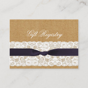 FAUX burlap lace, rustige trouwcadeauregistratie Informatiekaartje