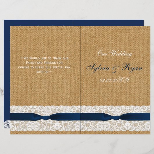 FAUX burlap, rustige trouwprogramma's gevouwen (Voorkant / Achterkant)