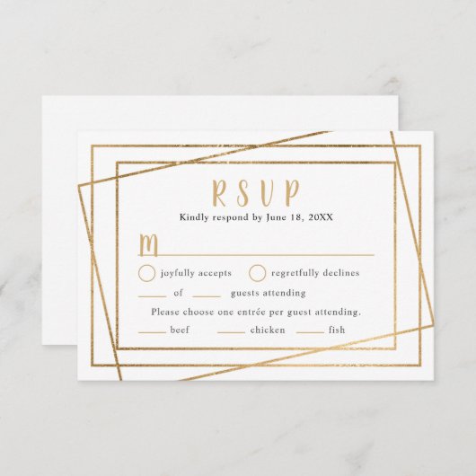Faux Cadre Géométrique Doré Mariage RSVP + entrées (Devant / Derrière)