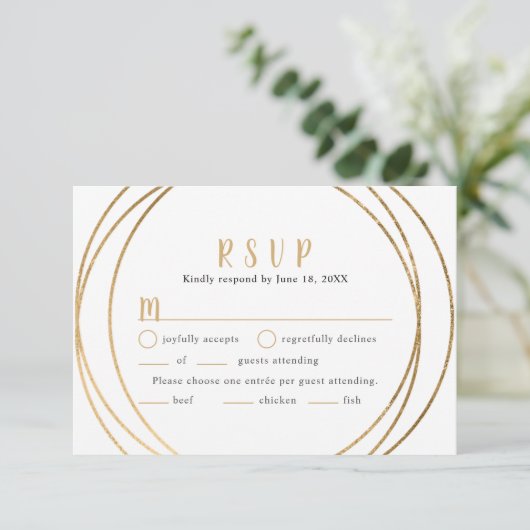 Faux cadre géométrique rond en or mariage RSVP + e (Debout devant)