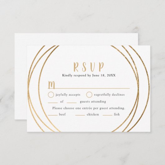 Faux cadre géométrique rond en or mariage RSVP + e (Devant / Derrière)