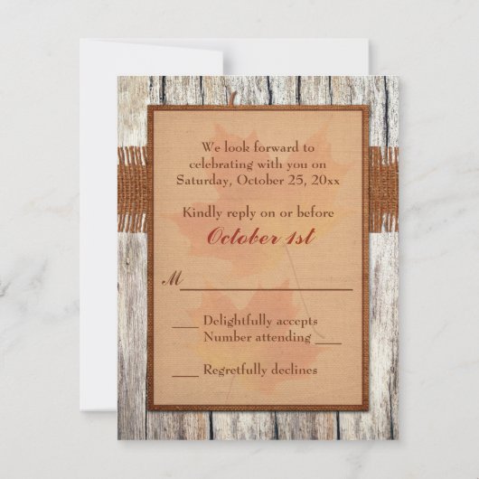 FAUX Carton de réponse de mariage Cœur aux feuille (Dos)