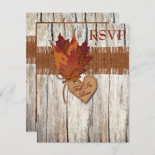 FAUX Carton de réponse de mariage Cœur aux feuille (Devant / Derrière)