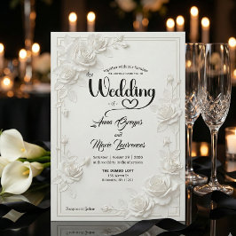 Faux Carved White Rose Bas Relief Floral Wedding  Kaart