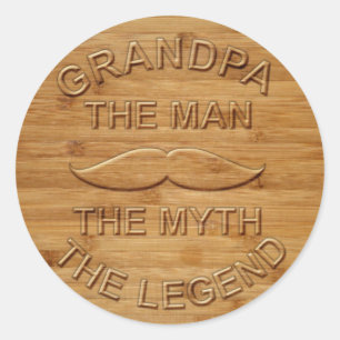 Faux Carved Wood Grandpa de Legend Ronde Sticker