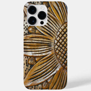 Faux Carved Wooded Texture Sunflower Carving Case-Mate iPhone 14 Pro Max Hoesje