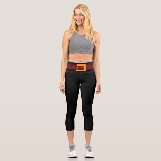 Faux Ceinturon Capri Leggings - Chic Noir Marron (Recto)