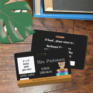 Faux Chalkboard Ours Badge d'ID photo du bibli