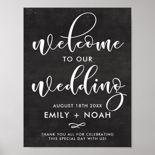 Faux Chalkboard Rustic Script Welcome Wedding Sign Poster (Voorkant)
