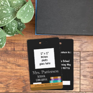 Faux Chalkboard School Librarian Photo ID Badge