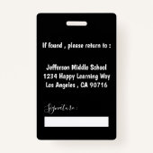 Faux Chalkboard School Librarian Photo ID Badge (Achterkant)