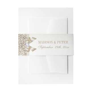 Faux Champagne Sequins Bow Bruiloft Uitnodigingen Wikkel