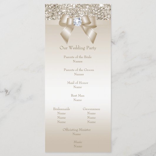 Faux Champagne Sequins Diamond Bow Trouwprogramma Programma (Achterkant)