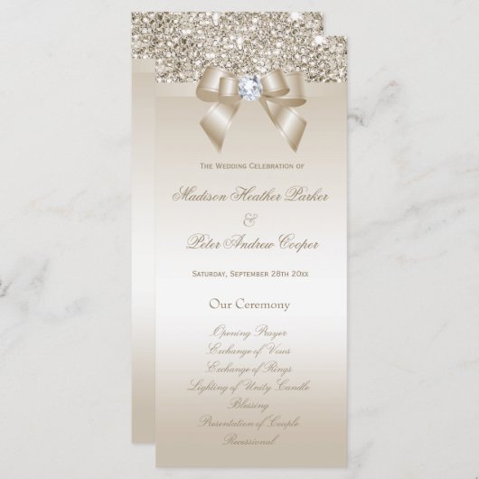 Faux Champagne Sequins Diamond Bow Trouwprogramma Programma (Voorkant / Achterkant)