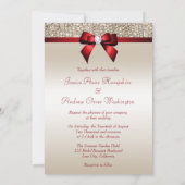 Faux Champagne Sequins Red Bow Wedding Kaart (Achterkant)