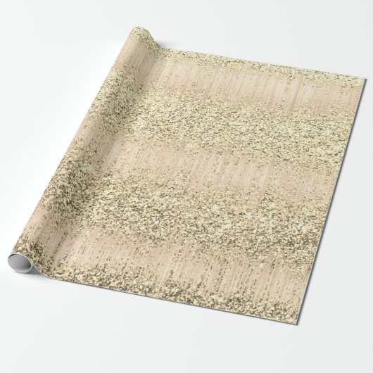 Faux Champaigne Roos Ivoor Metallic Glitter Cadeaupapier (Uitgerold)