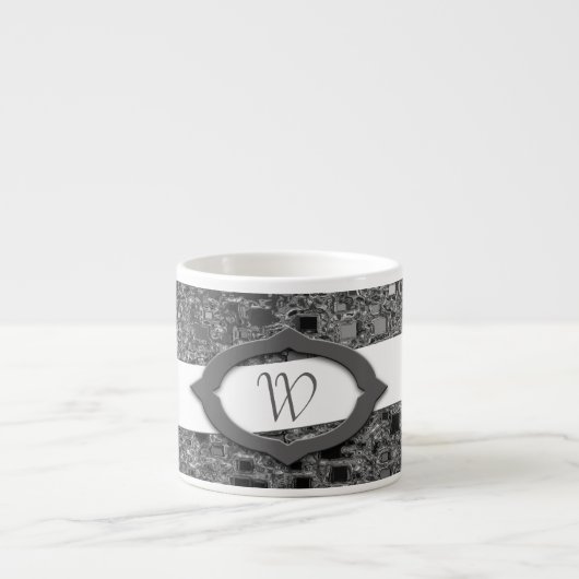 Faux Chrome Mini Box Design & Monogram Espresso Kop (Voorkant)