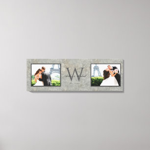 Faux Concrete 2 Foto Monogrammed Bruiloft Keepsake Canvas Afdruk