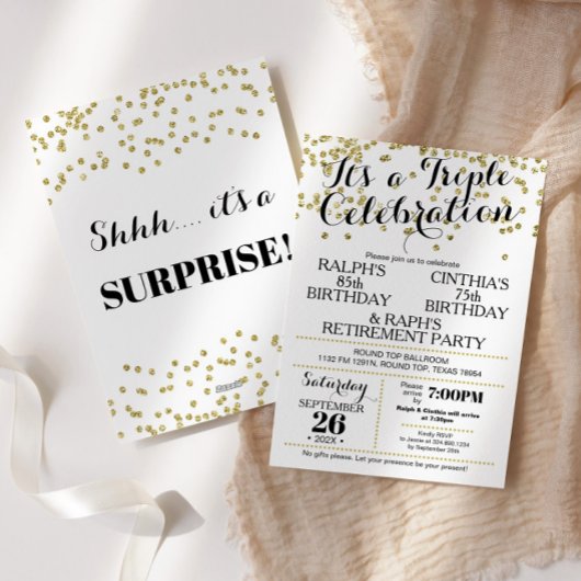Faux Confettis Dorés pour Invitation Triple Célébr