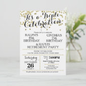 Faux Confettis Dorés pour Invitation Triple Célébr (Debout devant)