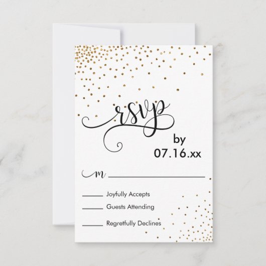 Faux Confettis Dorés Typographie Script RSVP (Devant)