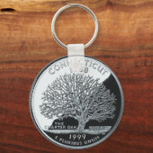 Faux Connecticut State Quarter Charter Eak Tree Sleutelhanger (Voorkant)