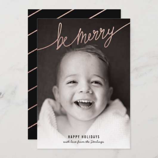 Faux Copper Foil Script Carte photo de vacances (Devant / Derrière)