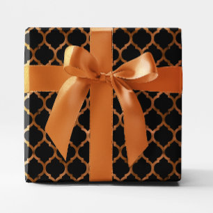 Faux Copper Folie en zwarte Quatrefoil Cadeaupapier