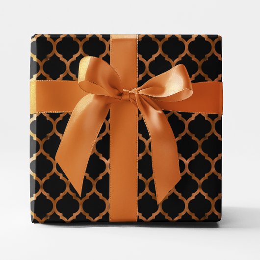 Faux Copper Folie en zwarte Quatrefoil Cadeaupapier