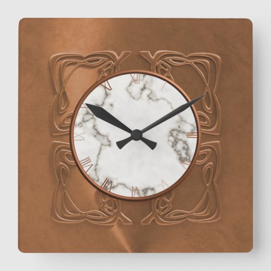 Faux Copper Marble Art Deco Gatsby Style Clock Vierkante Klok (Voorkant)