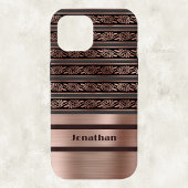 Faux Copper Roos Gold met Olive Raisin Damask Case-Mate iPhone Case