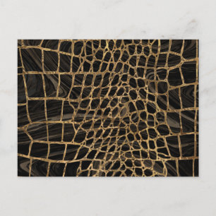 Faux Crocodile Black Liquid Marble and gold Briefkaart