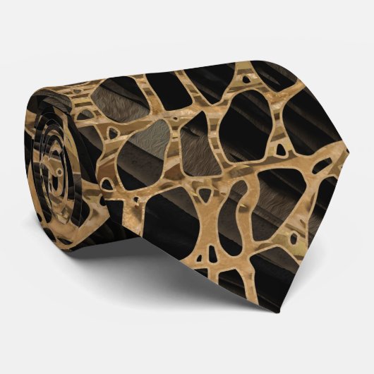 Faux Crocodile Black Liquid Marble and gold Stropdas (Opgerold)